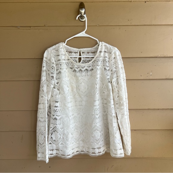 Garnet Hill Crochet Long Sleeve Top - Size M - Boho Hippie Peasant Modest - Picture 2 of 6